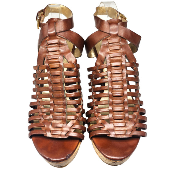 Guess Shoes 6.5 Y2k Vintage Brown Wedge Platform Gladiator Ankle Strap Heels - Picture 4 of 10
